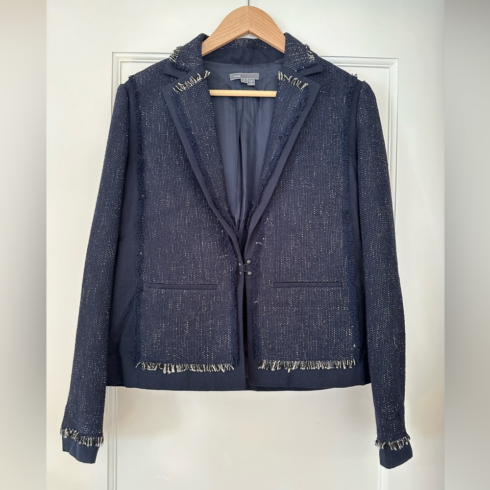 Vince Women’s Fringed Tweed Blazer - Small - Navy